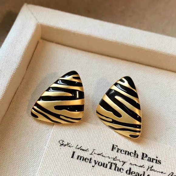 Black and gold zebra drop glaze earring girl - Picture 4 of 5